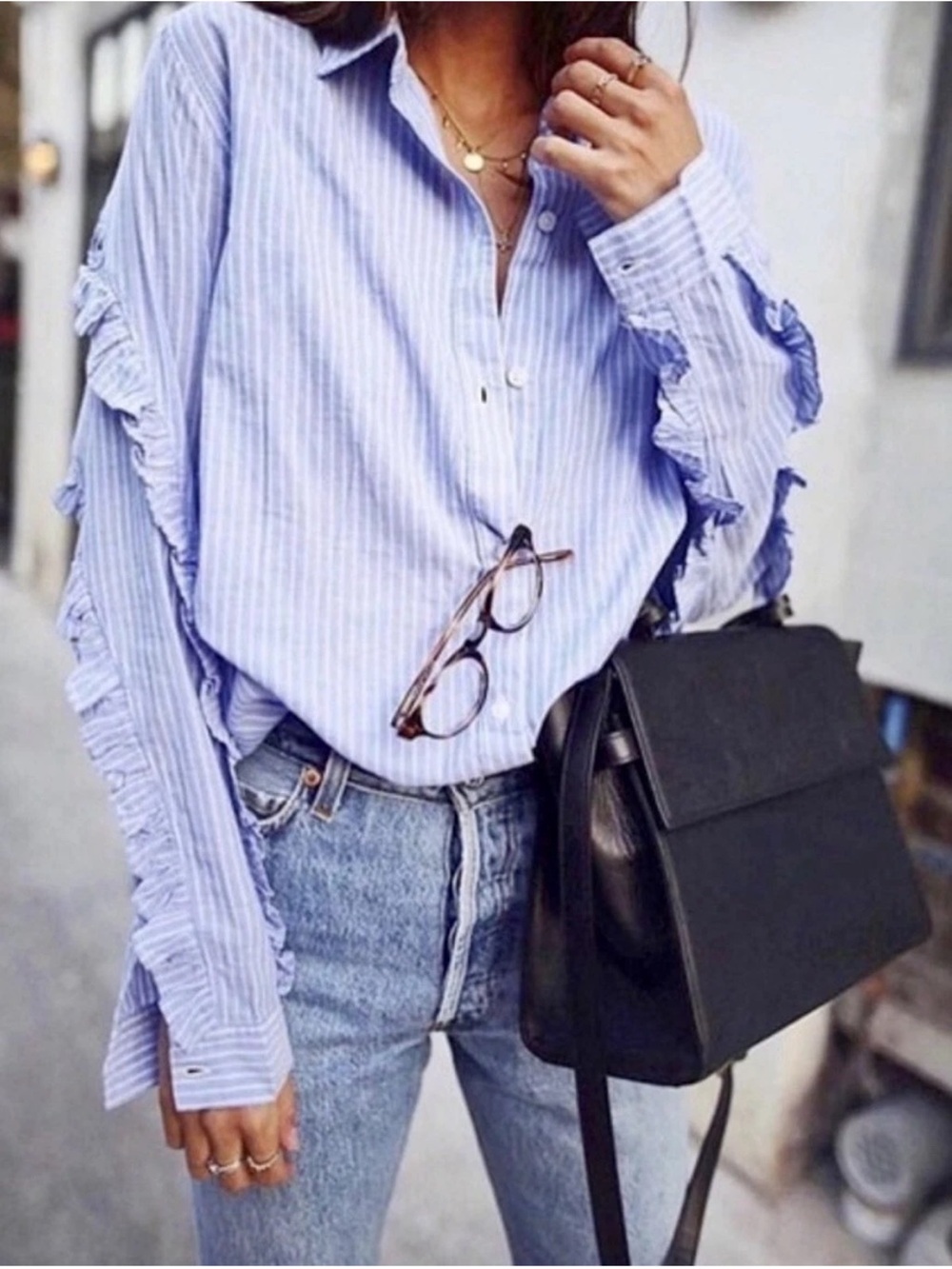 Rails LIZZI Ruffled Button Up Shirt Size S Blue/White Stripe - BELLFLOWER/WHITE